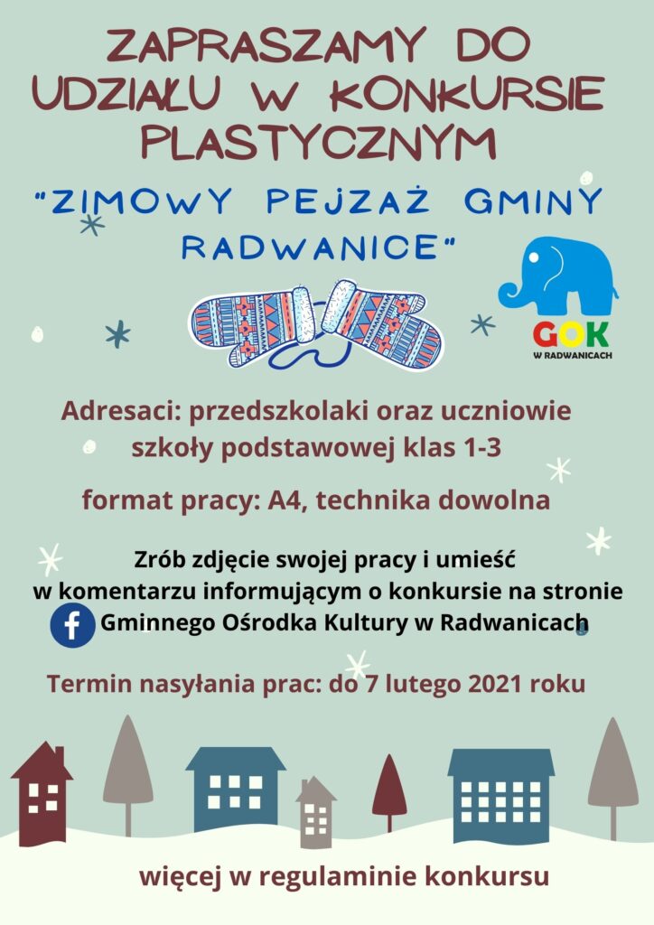 Ilustracja wprowadzenia: Zapraszamy do udziału w konkursie plastycznym "Zimowy pejzaż Gminy Radwanice"